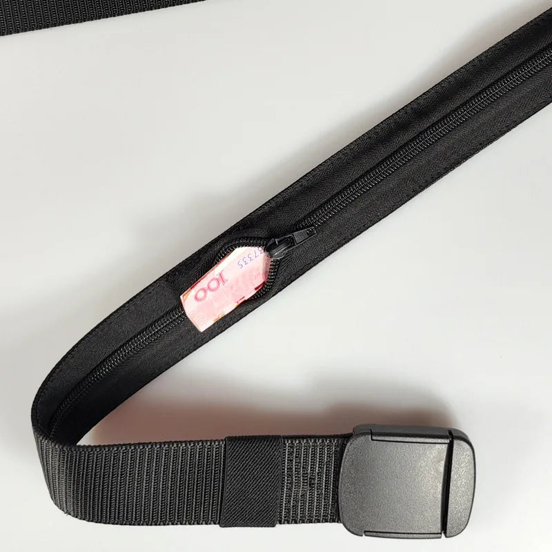 Cinturón Hombre con Bolsillo Secreto Cremallera - Nylon Seguridad Anti-Robo Cartera Oculta Regalo