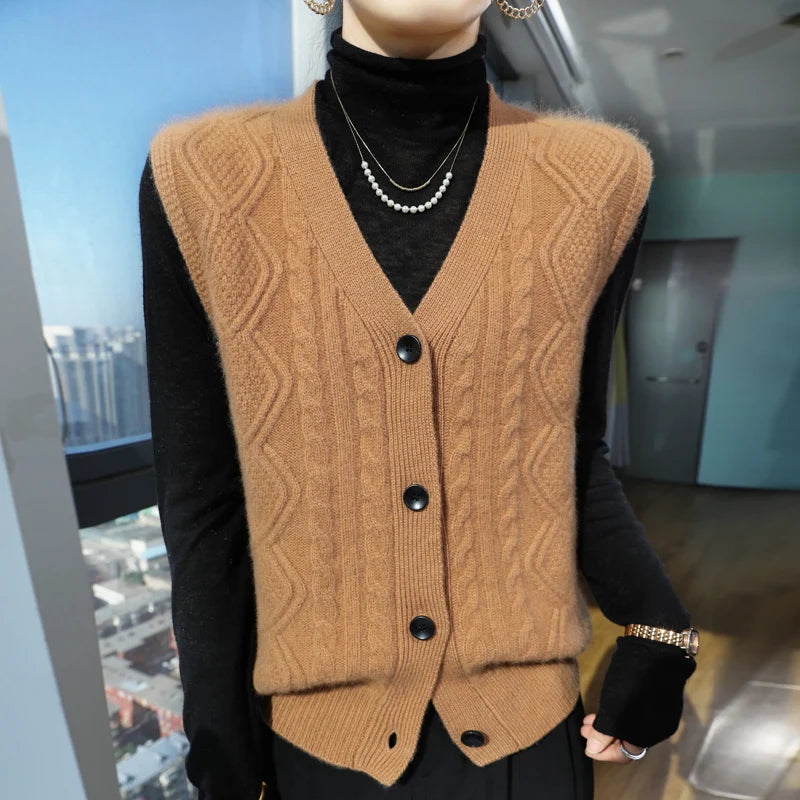 Chaleco Mujer Cashmere Cuello V - 100% Lana Merino Otoño Invierno Casual