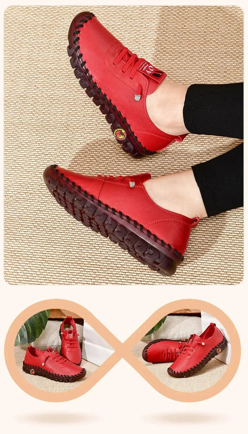 Sneakers Piel Mujer Loafers - Zapatillas Slip-On Vulcanizadas Planas Cómodas