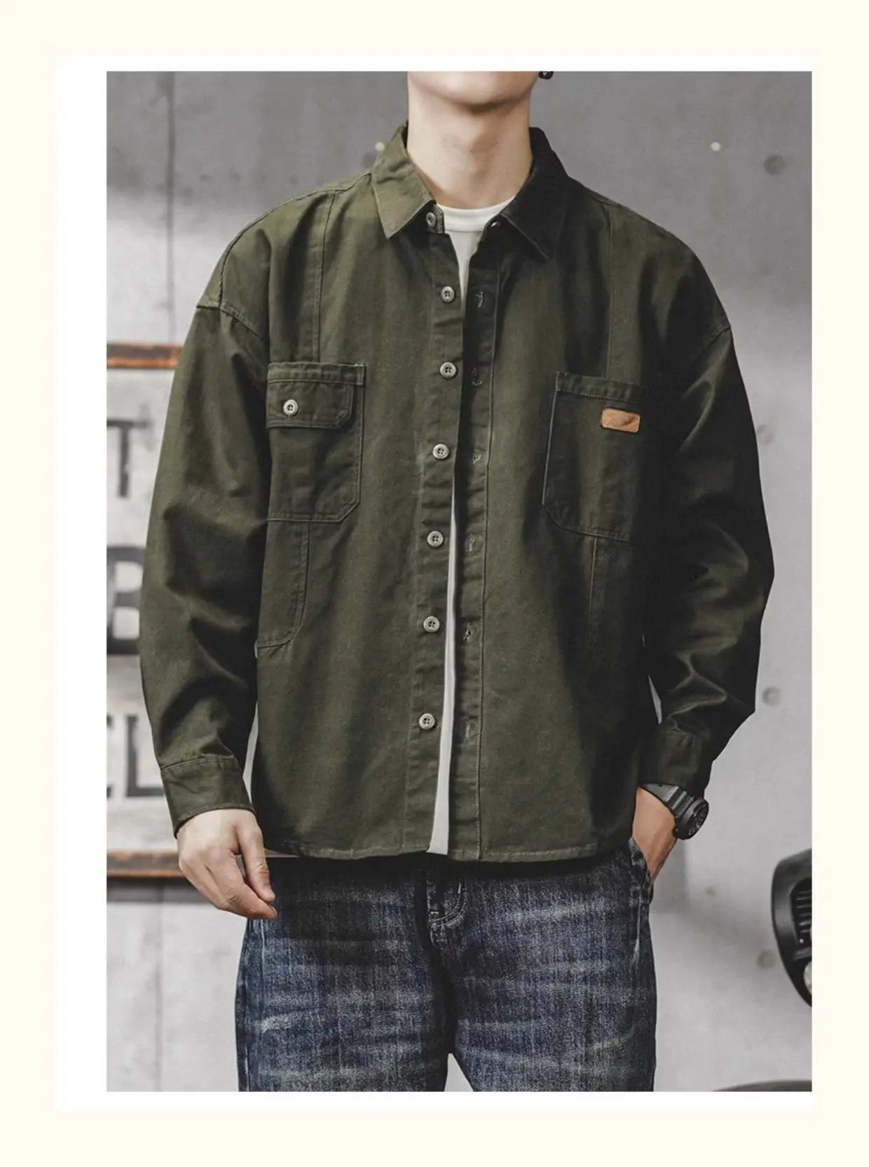 Camisa Hombre Trabajo Workwear - Manga Larga Casual Resistente Oficina Outdoor Primavera Otoño Tendencia Japonesa