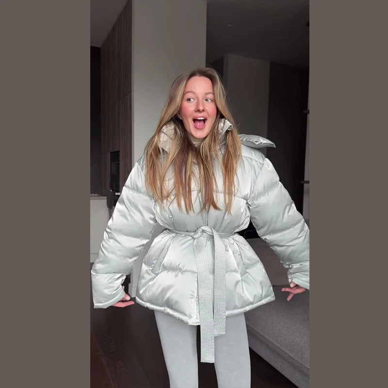 Abrigo Mujer Vintage Brillante - Abrigo Capucha Acolchado Cuello Alto 2025