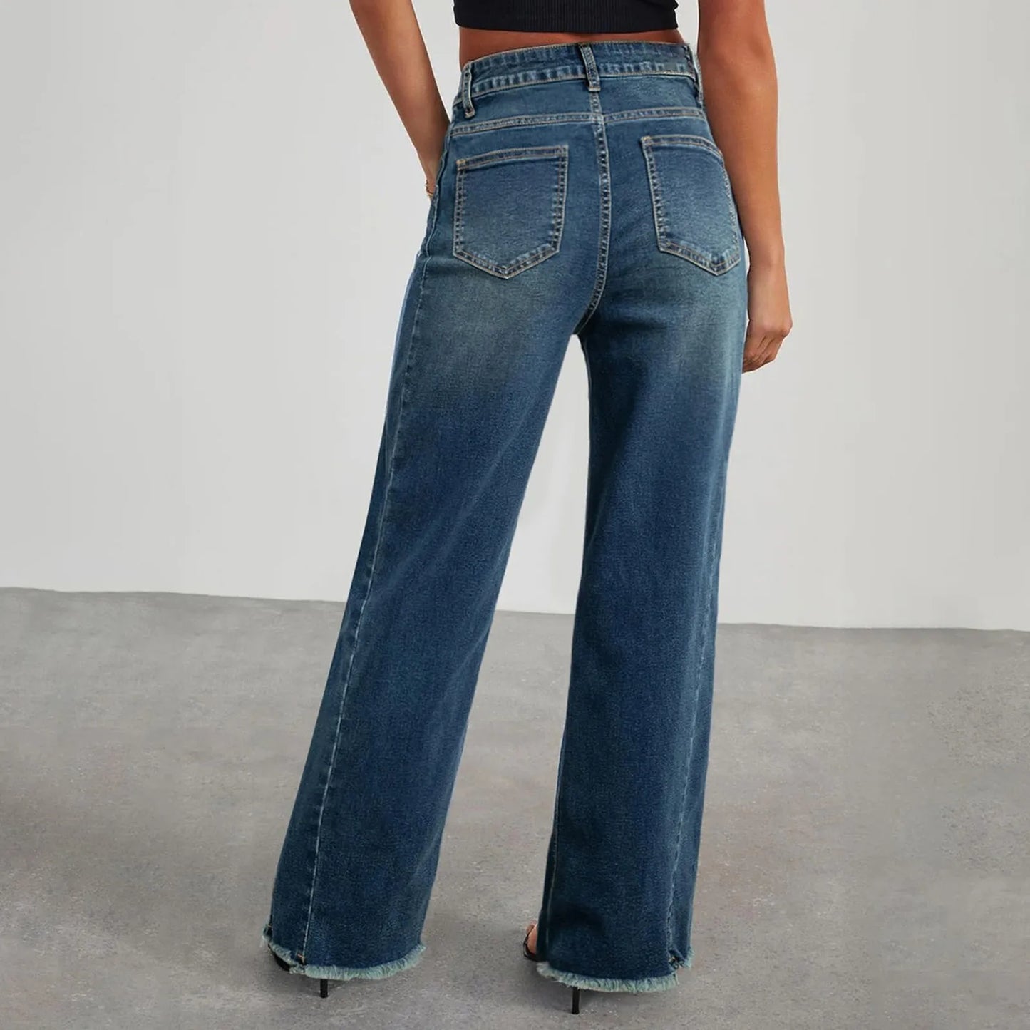 Jeans Mujer Cintura Alta Pierna Ancha - Pantalón Denim Elegante