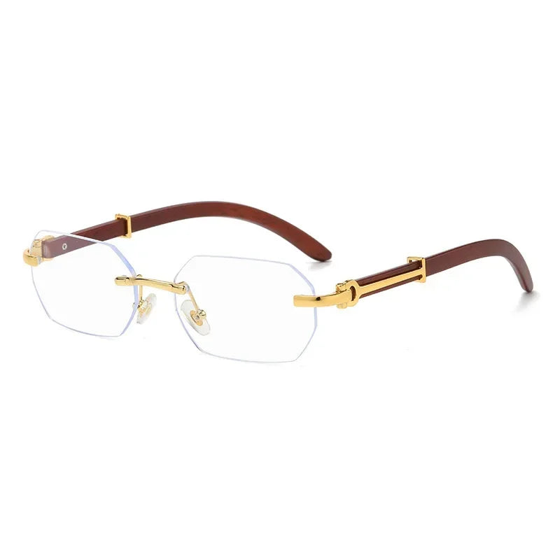 Gafas de Sol Retro Sin Montura Marco Madera - Rectangulares Vintage UV400