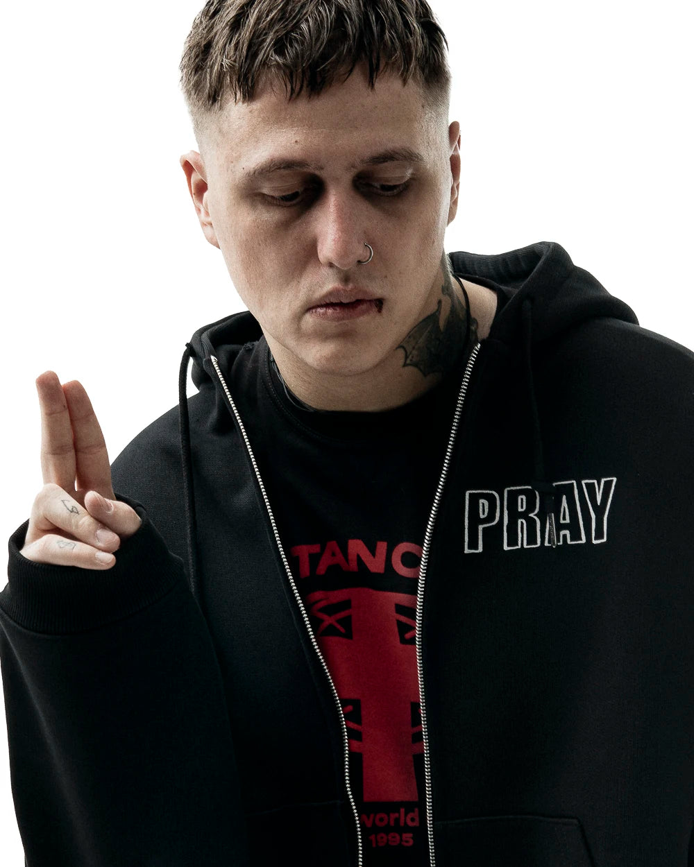 Sudadera Zip Up Hip Hop Unisex - Hoodie Pray Graphic Oversized Y2K