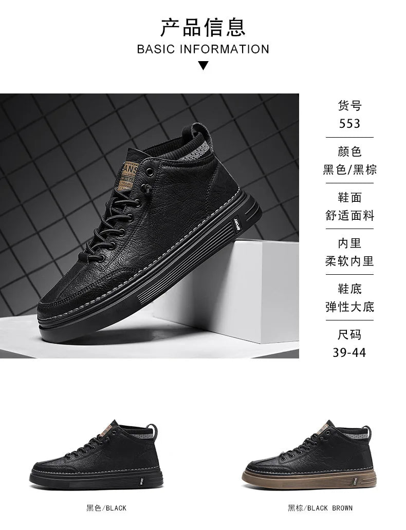 Zapatos Hombre Cuero Casual 2023 - Negros High-Top Sneakers Platform Botines Tobillo Tenis Masculino