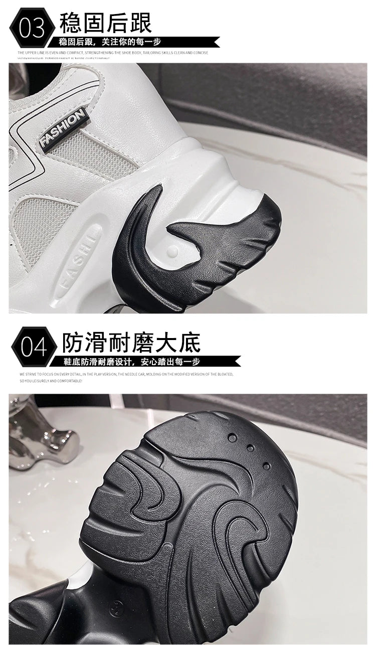 Sneakers Walking Mujer Plataforma Chunky - Zapatillas Piel 10CM Cuña Invierno