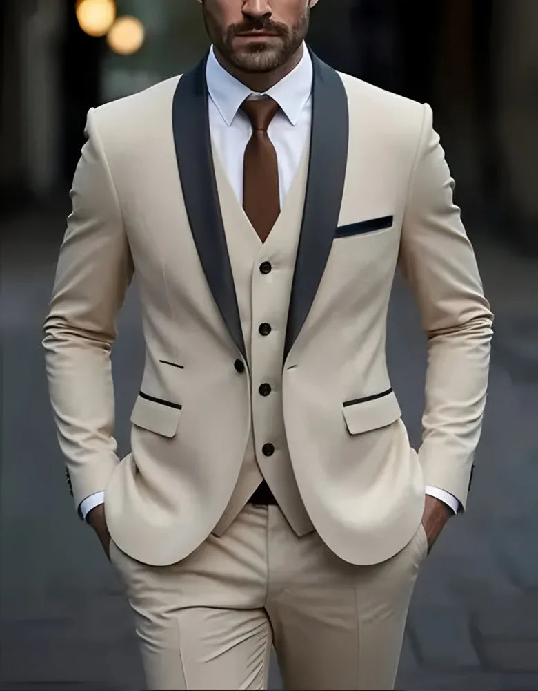 Traje Formal Hombre Boda Slim Fit - Set Business Casual Esmoquin Manga Larga Solapa Novio