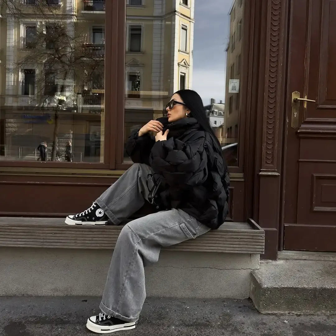 Abrigo Algodón Mujer Casual - Abrigo Cuello Alto Cremallera Corto Invierno