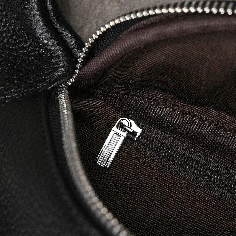 Riñonera Cuero Genuino Hombre - Bolsa Cinturón Móvil Mini Viaje Pecho Crossbody Negra