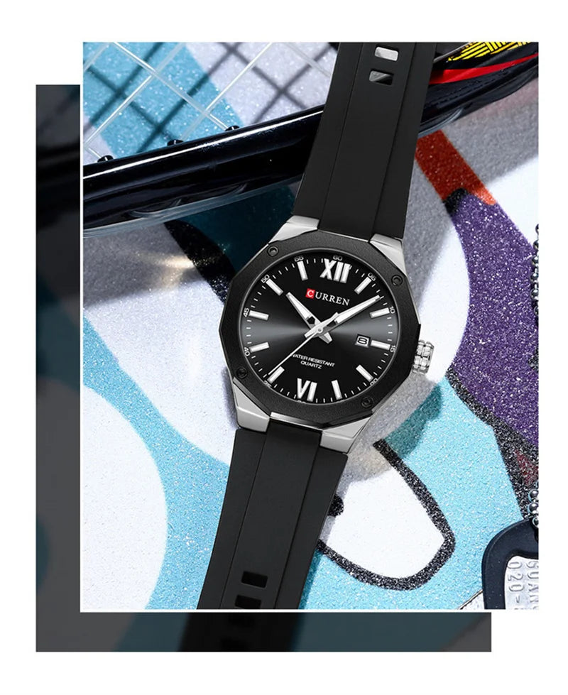 Reloj CURREN 8465 Nuevo 2025 - Cuarzo Silicona Luz Nocturna Casual Resistente al Agua