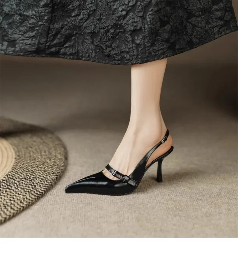 Sandalias Tacón Mujer Elegantes 2025 - Zapatos Hebilla Oficina Punta Cerrada