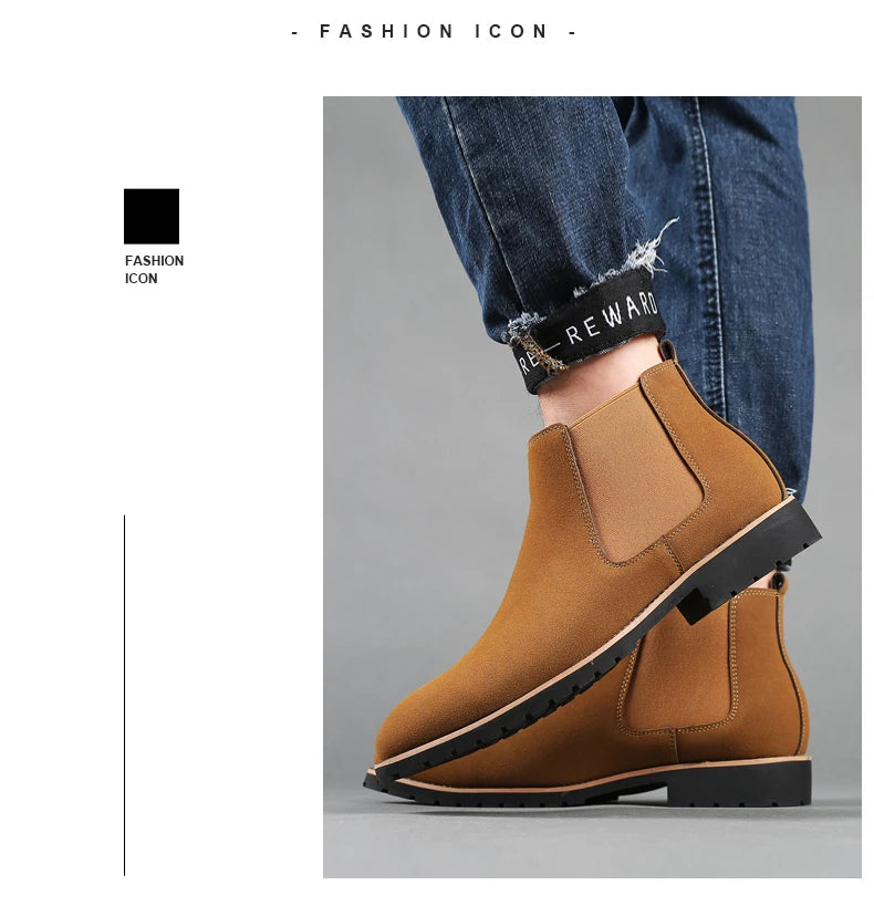 Botines Hombre Fashion Chelsea - Cuero Tobillo Casual Negros Outdoor High-Top Boda