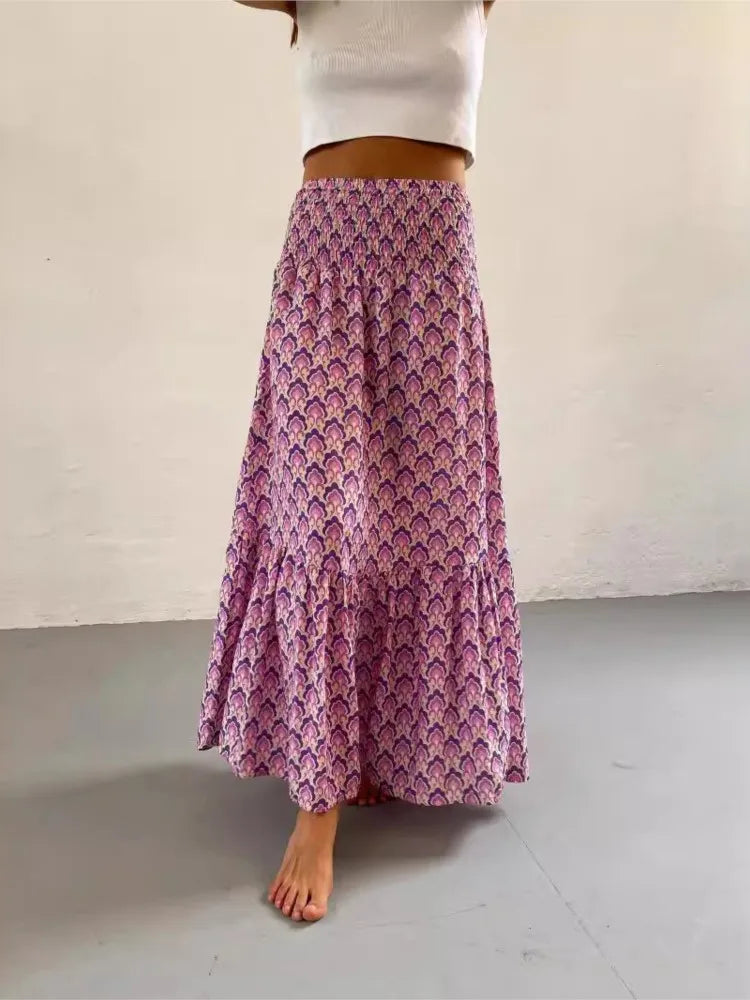 Falda Boho Mujer Casual - Falda Maxi Floral Cintura Elástica Playa Primavera