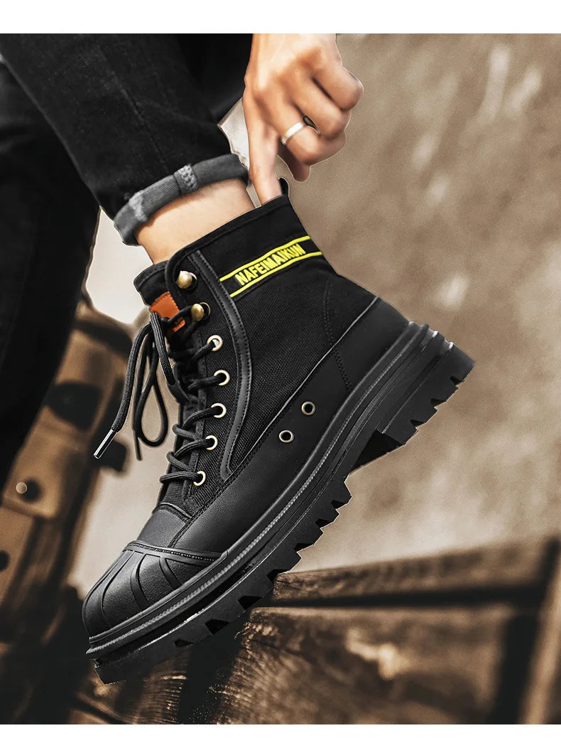 Botas Hombre 2023 Otoño Invierno - Transpirables High-Top Aumentan Altura Suela Gruesa All-Match Canvas Casual