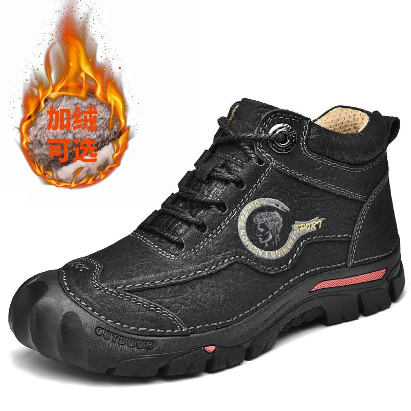 Botas Outdoor Hombre Cuero Genuino - Hiking Climbing Cálidas Invierno Nieve Plataforma
