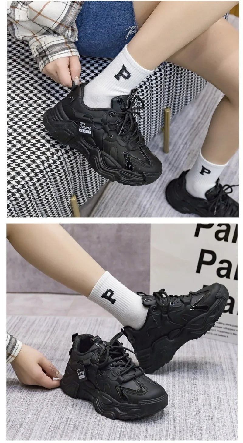 Sneakers Chunky Piel Mujer 2025 - Zapatillas Luxury Running Vulcanizadas