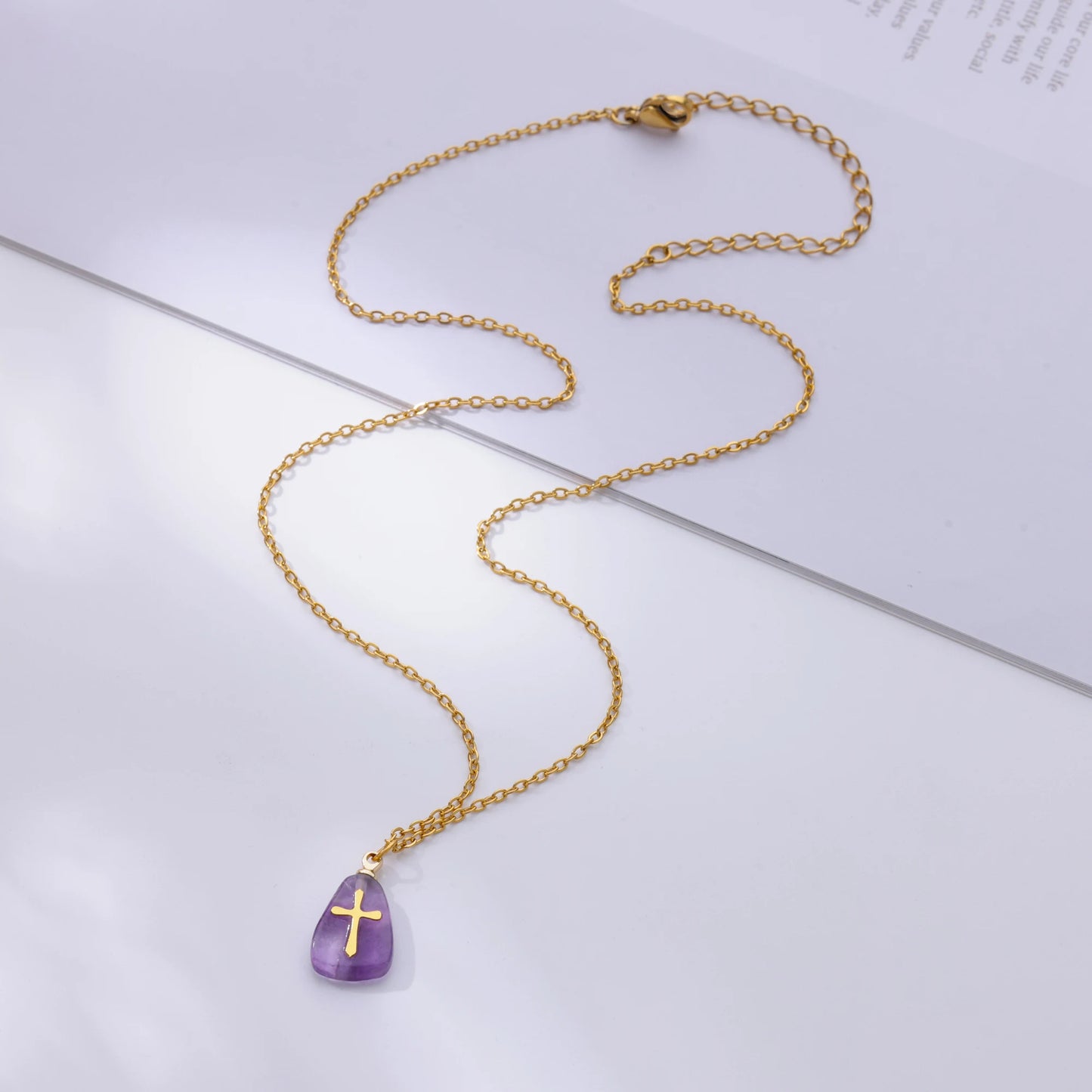 Collar Cruz Piedras Coloridas Mujer - Colgante Acero Inoxidable Dorado