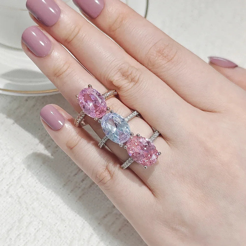 Anillo Oval Rosa Mujer - Oro Rosa Circonita Compromiso Personalizado