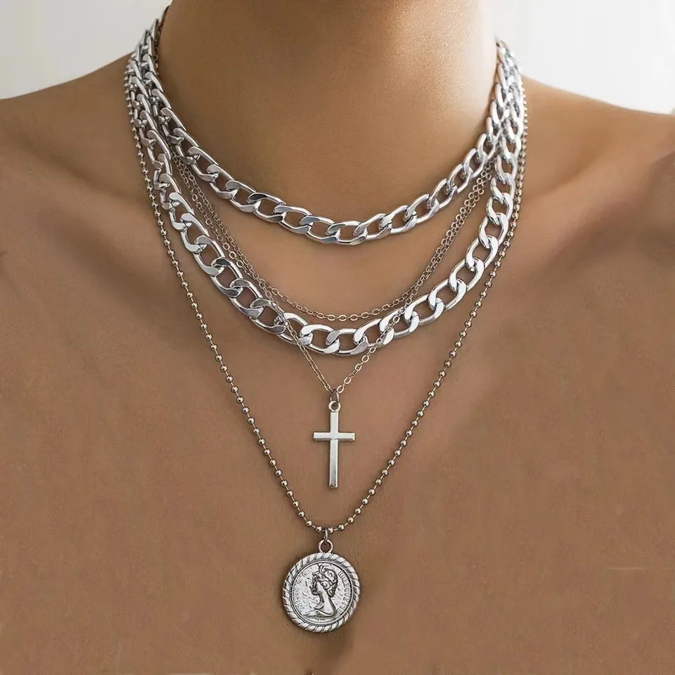 Collar Choker Multicapa Dorado Mujer - Cadena Gruesa Punk Hip-Hop