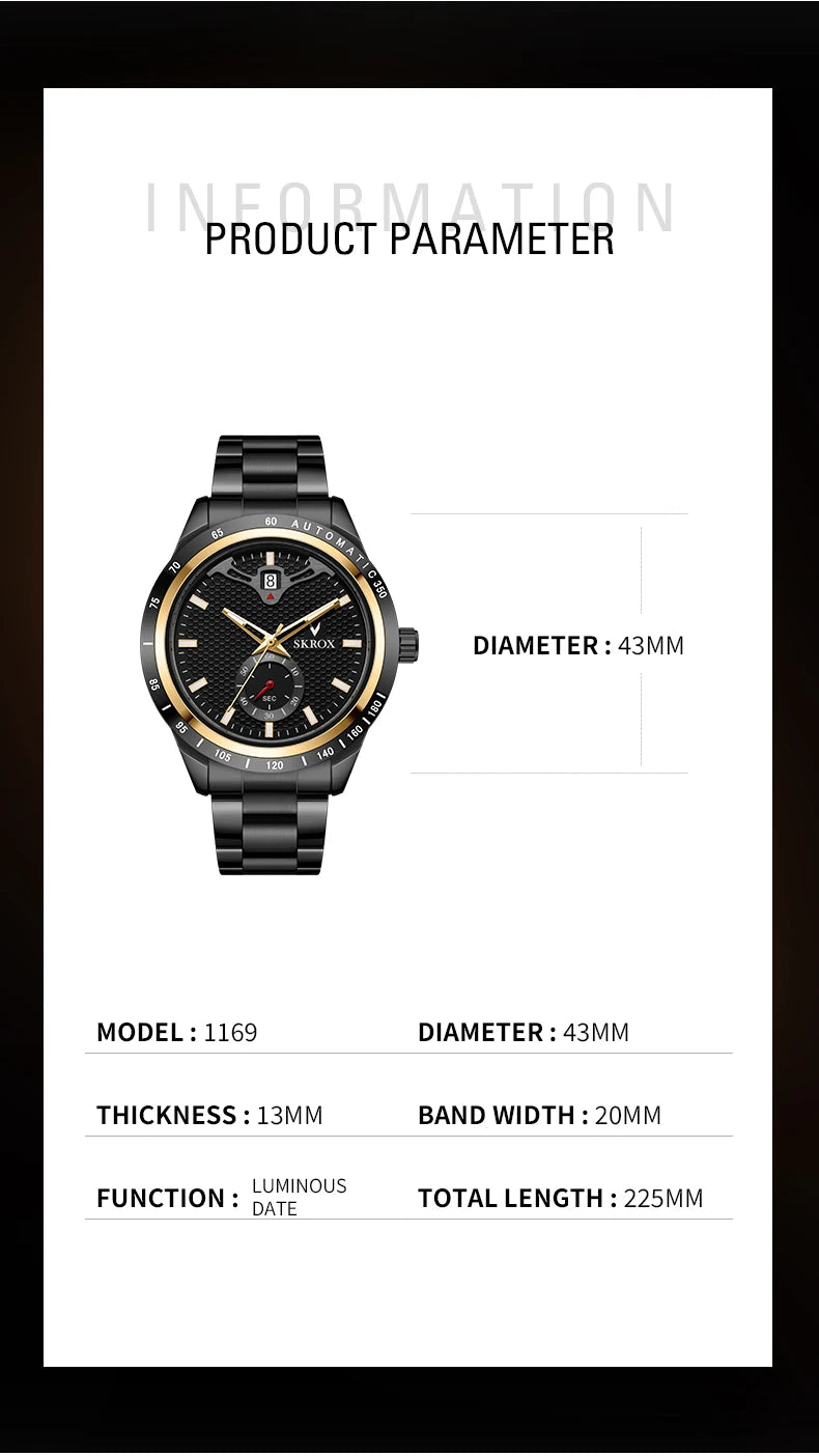 Reloj SKROX Automático Mecánico - Zafiro Acero Inoxidable Military Resistente al Agua