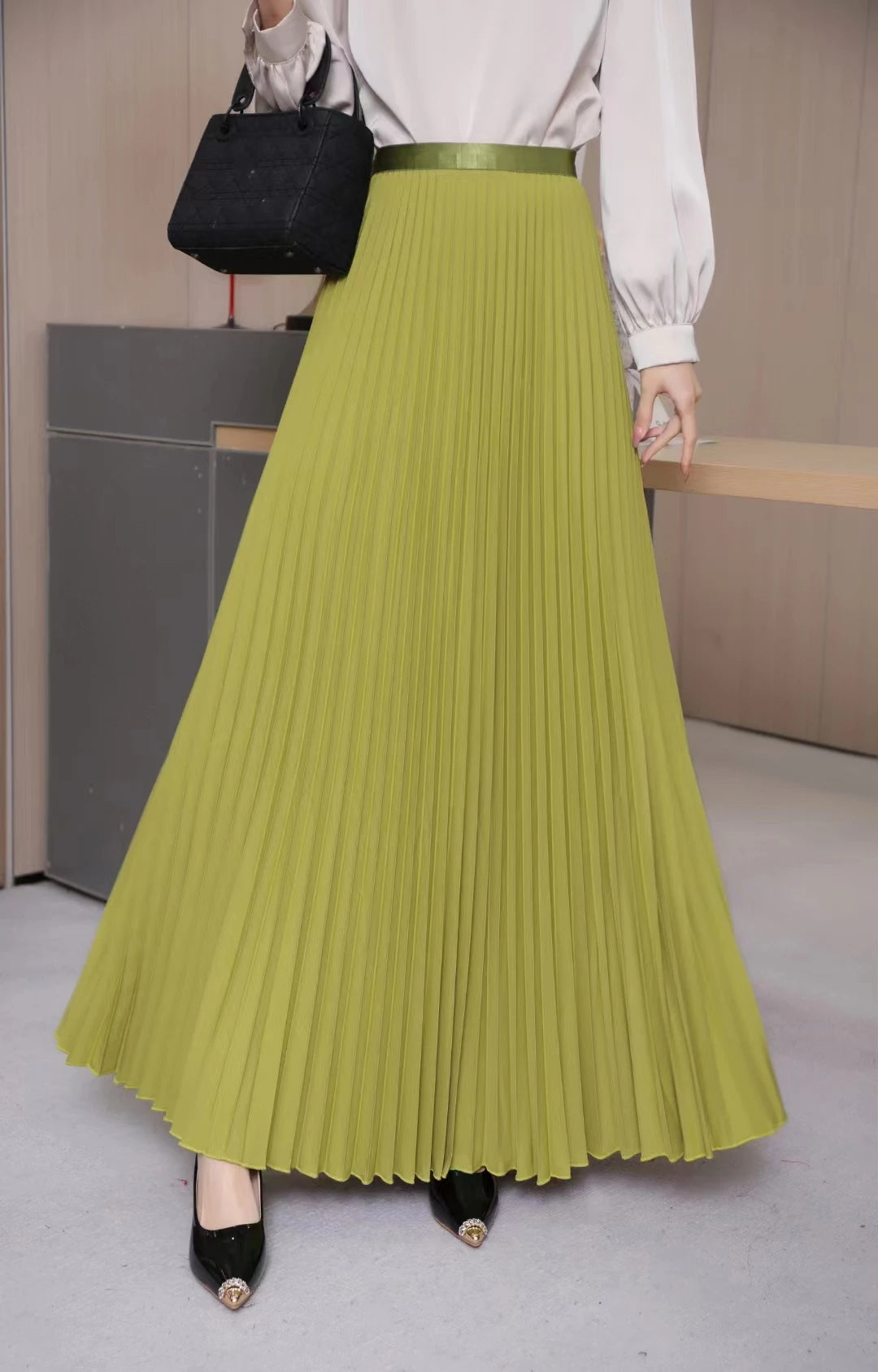 Falda Plisada Mujer Elegante 2024 - Falda Midi Cintura Alta Negra