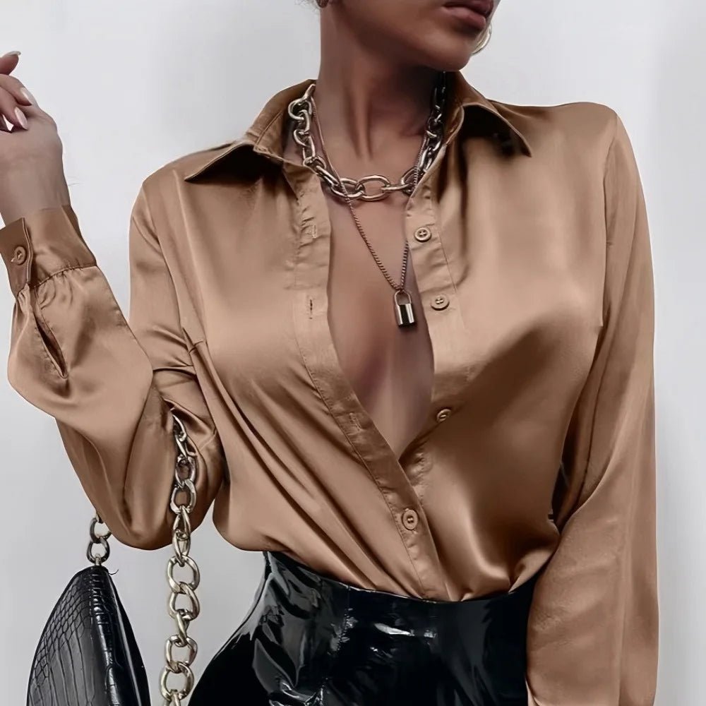 Blusa Satén Mujer Primavera - Camisa Seda Manga Larga Elegante