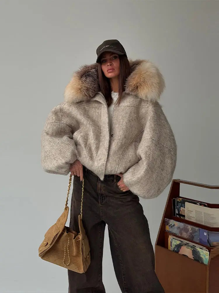 Chaqueta Mujer Cuello Piel Artificial - Chaqueta Vintage Oversize 2025