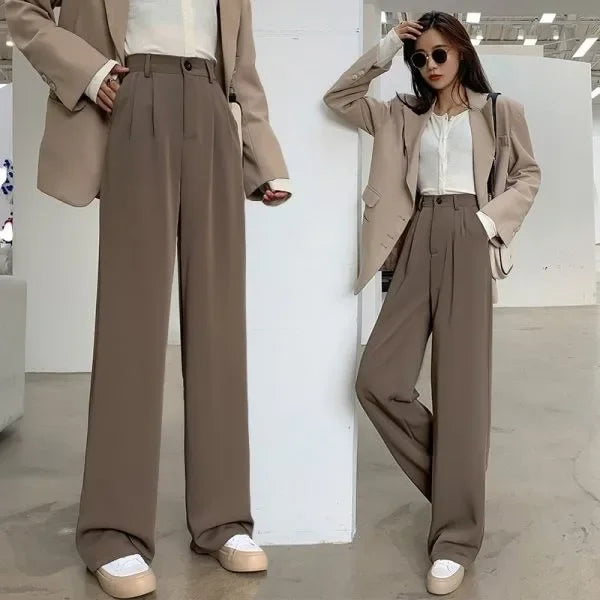 Pantalones Mujer Cintura Alta Elásticos - Pierna Ancha