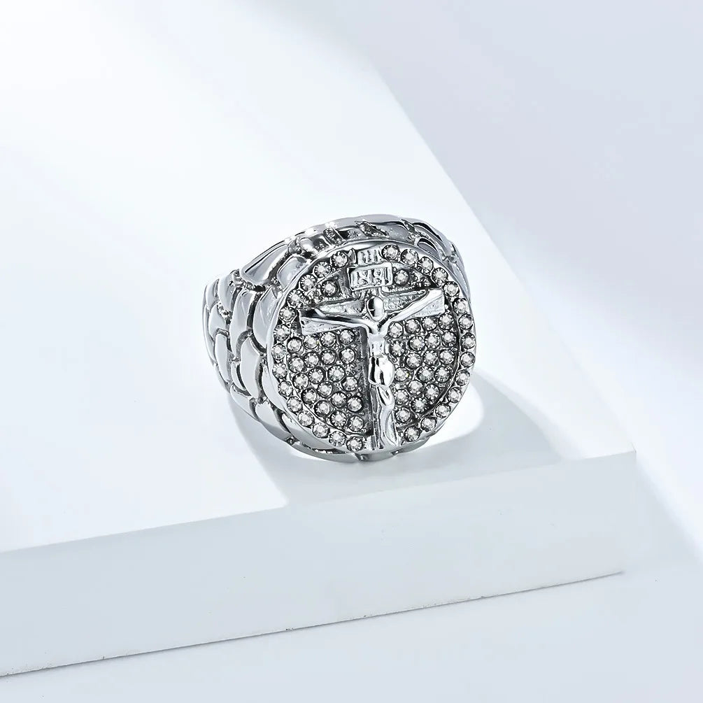 Anillo Jesús Hombre - Acero Inoxidable con Moissanita