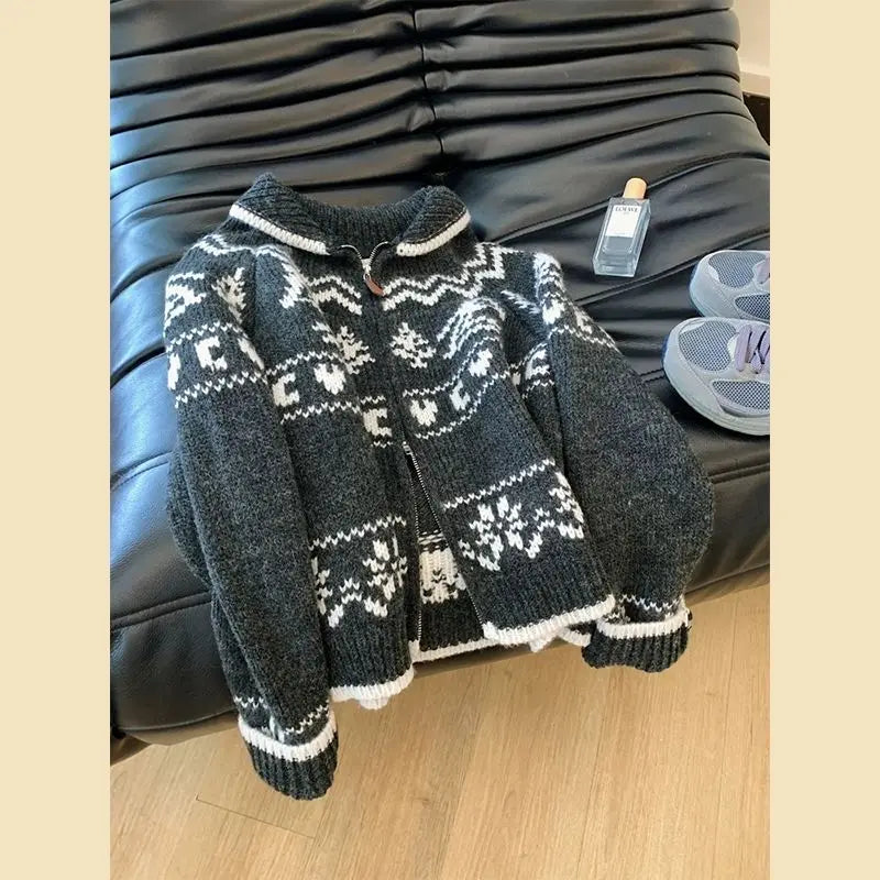 Cárdigan Mujer Navidad Punto Retro - Holgado Manga Larga Otoño Invierno