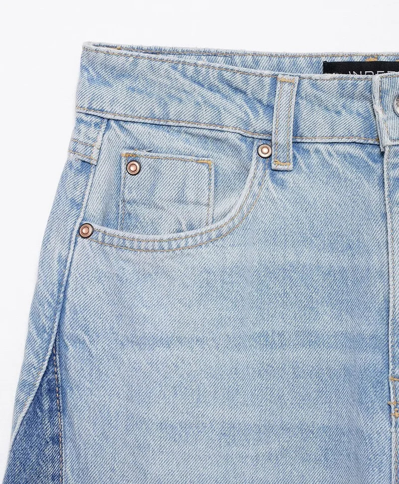 Jeans Baggy Mujer Pierna Ancha - Pantalón Denim Cintura Alta Azul