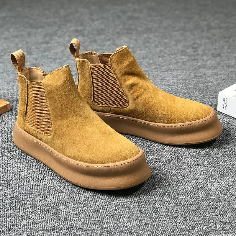 Botines Hombre Ante Suela Gruesa - Retro Otoño Invierno Cómodos Fashion Aumentan Altura Casual Jóvenes