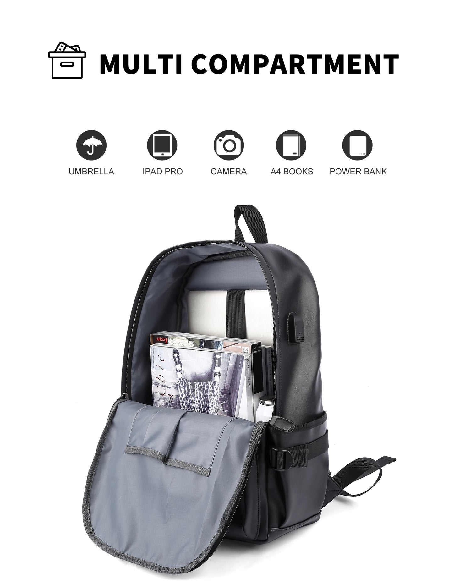 Mochila Cuero Hombre Laptop 14 Pulgadas - Viaje Business Puerto USB Resistente al Agua Daypack