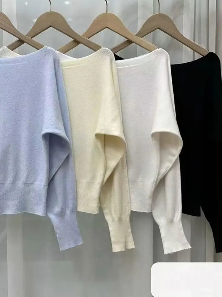 Jersey Mujer Cuello Barco Hombros Descubiertos - Manga Larga Punto Primavera