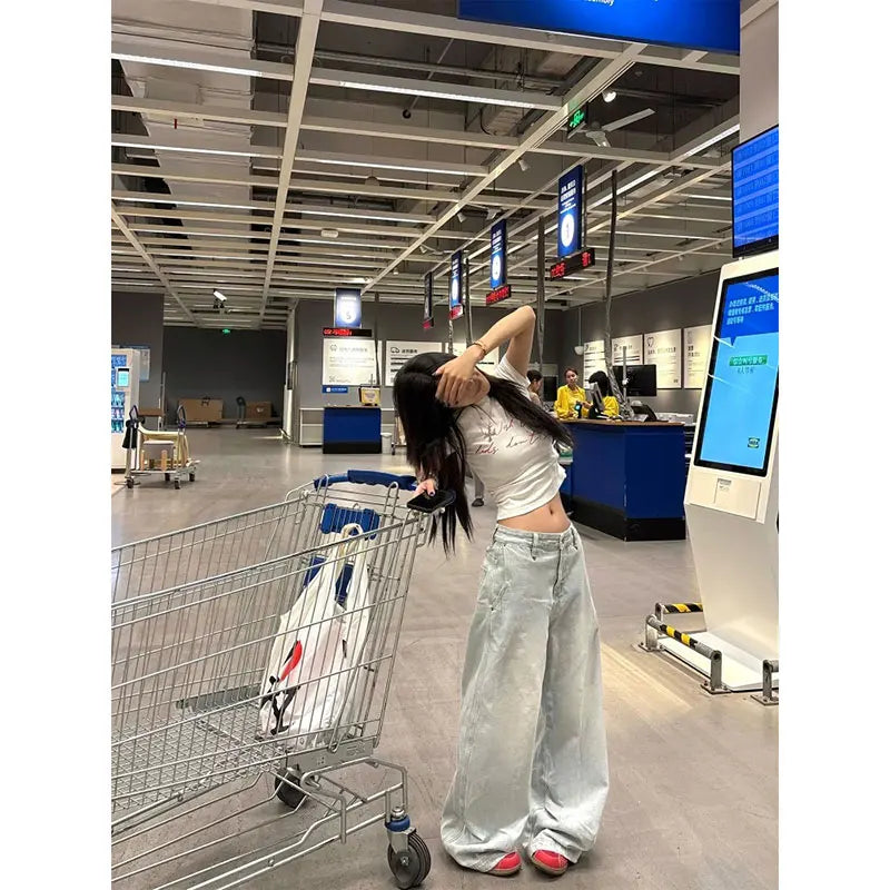 Vaqueros Mujer Y2K Baggy Azul - Jeans Cintura Alta Pierna Ancha Verano