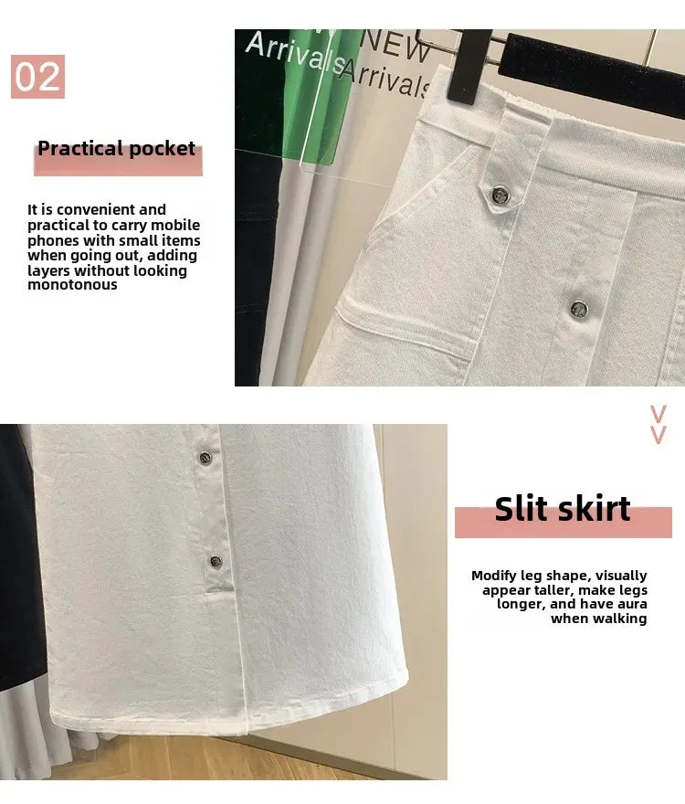 Falda Mujer Denim Tallas Grandes Primavera - Midi Cintura Alta Elástica