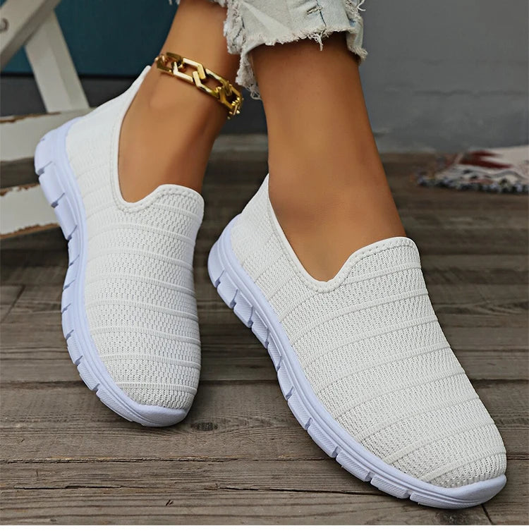Sneakers Slip-On Mujer Blancos - Zapatillas Ligeras Sin Cordones Otoño