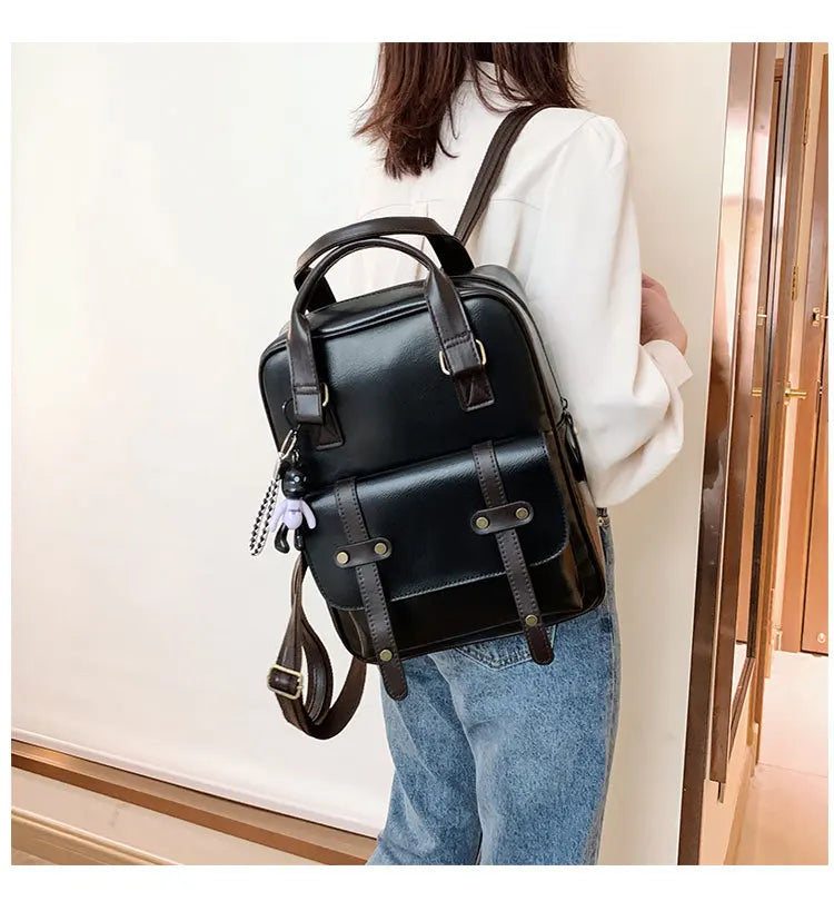 Mochila Cuero Juvenil Unisex - Alta Calidad Adolescentes Escolar Hombro Satchel Color Sólido