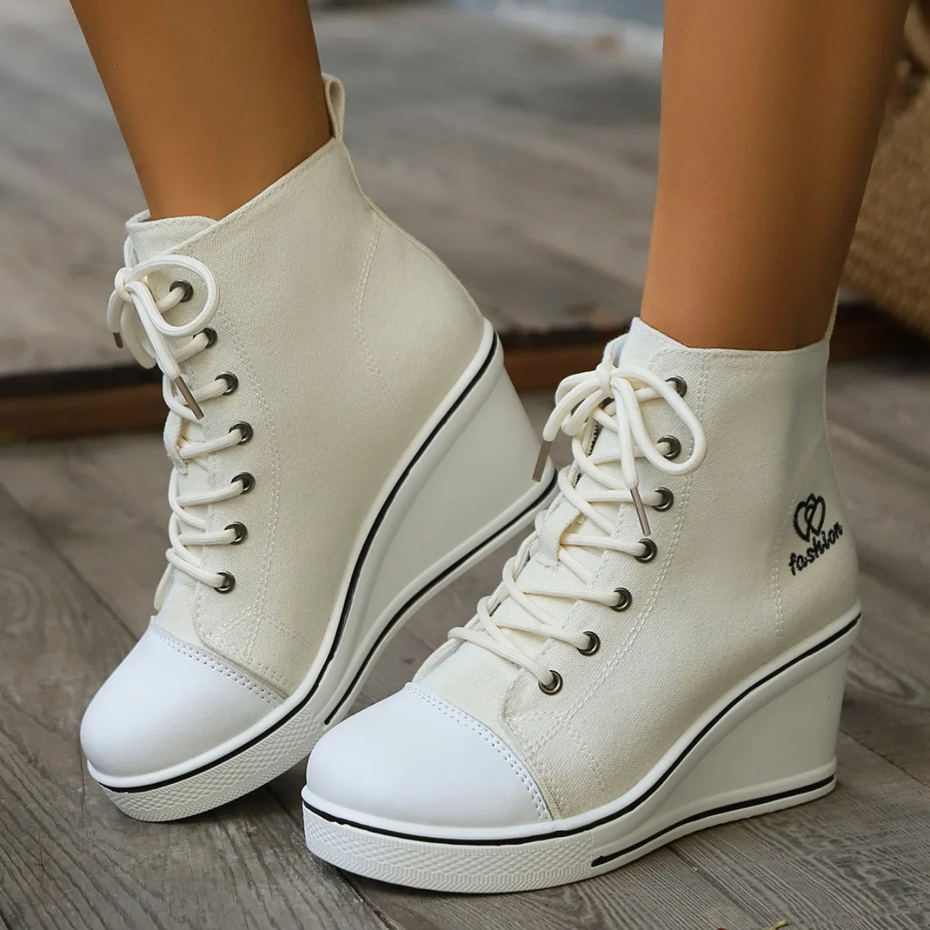 Sneakers High Top Mujer 2024 - Zapatillas Cuña Plataforma Canvas Aumenta Altura