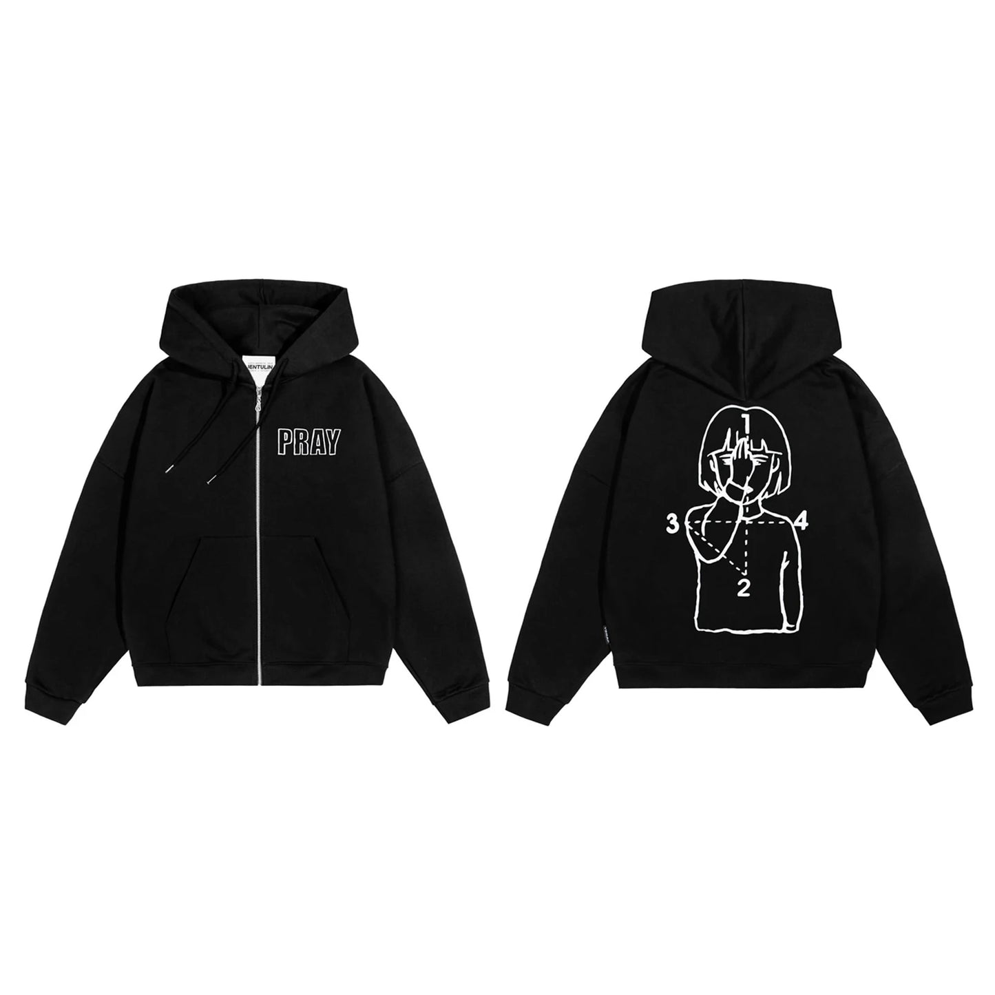 Sudadera Zip Up Hip Hop Unisex - Hoodie Pray Graphic Oversized Y2K