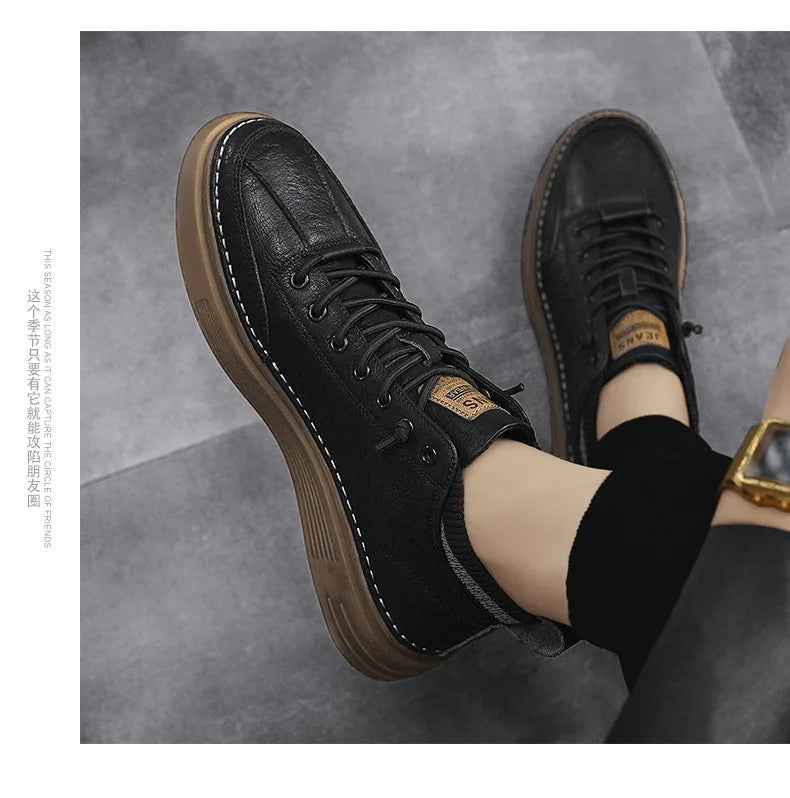 Zapatos Hombre Cuero Casual 2023 - Negros High-Top Sneakers Platform Botines Tobillo Tenis Masculino
