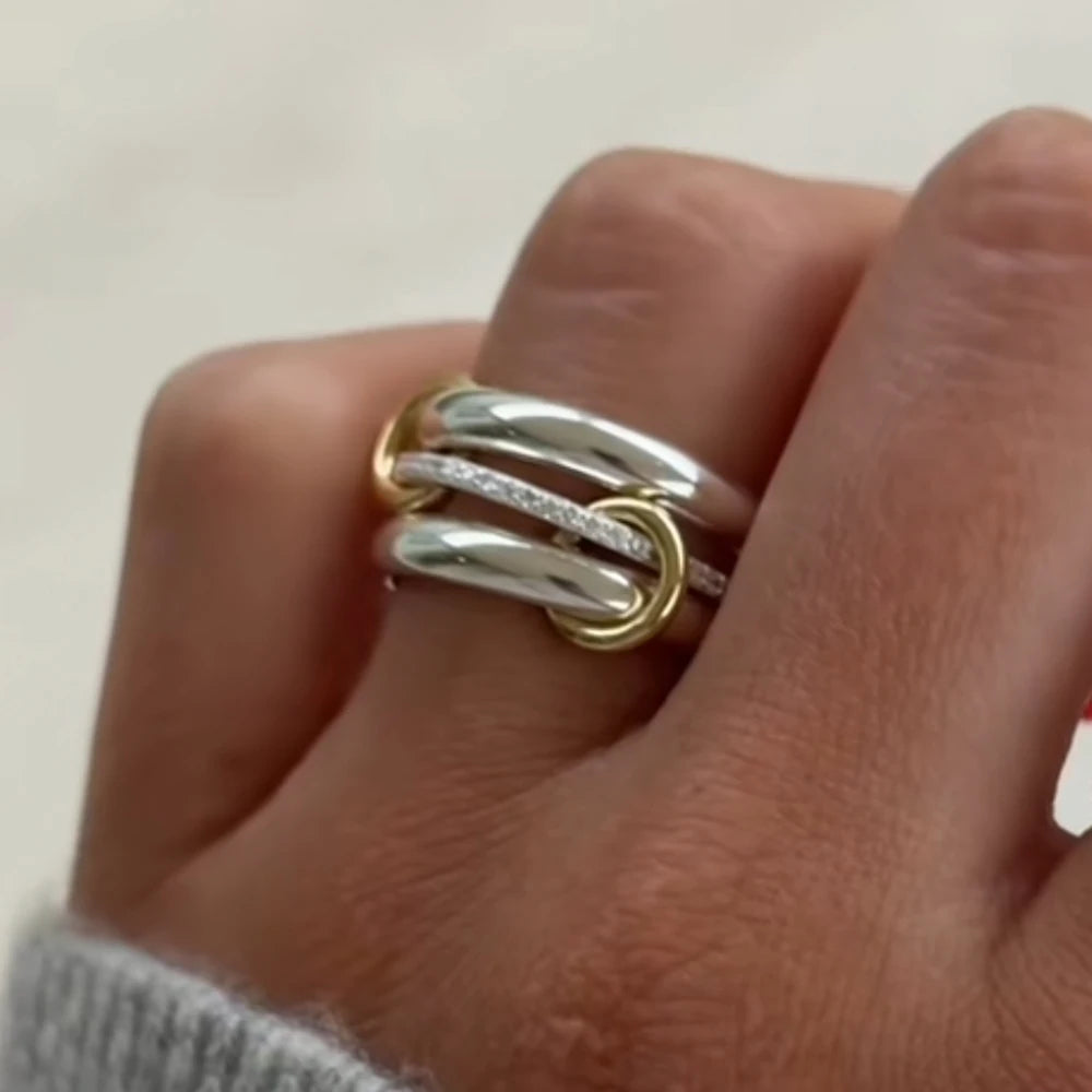 Set 3 Anillos Apilables Entrelazados - Acero Inoxidable Circonita Plata