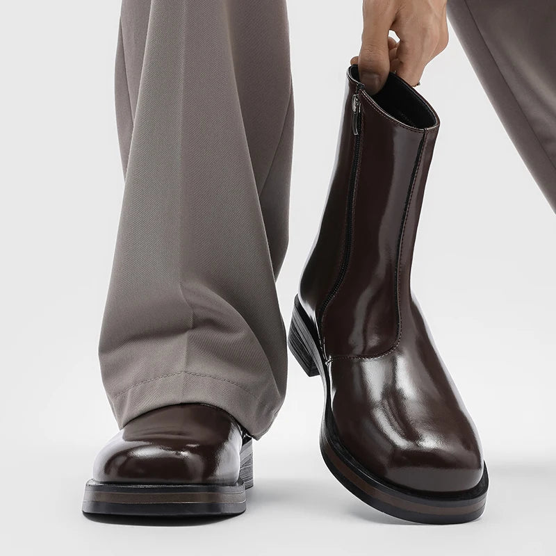 Botas Chelsea Hombre Mid Top - Motorcycle Casual Cremallera Lateral Punta Redonda