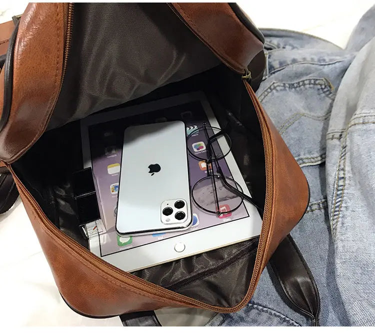 Mochila Cuero Juvenil Unisex - Alta Calidad Adolescentes Escolar Hombro Satchel Color Sólido