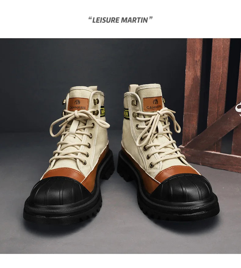 Botas Hombre 2023 Otoño Invierno - Transpirables High-Top Aumentan Altura Suela Gruesa All-Match Canvas Casual