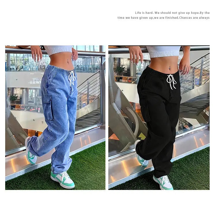 Jeans Cargo Mujer Streetwear - Pantalón Multibolsillos Vintage 2025