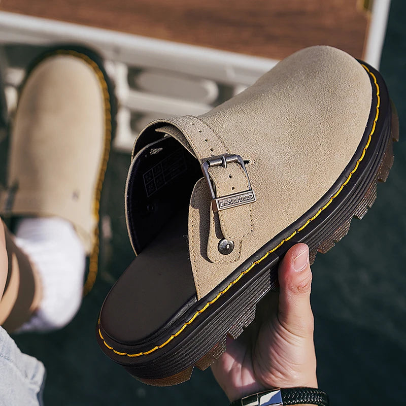 Sandalias Hombre Cuero Fashion - Casual Verano Playa Antideslizantes Zuecos Clásicos