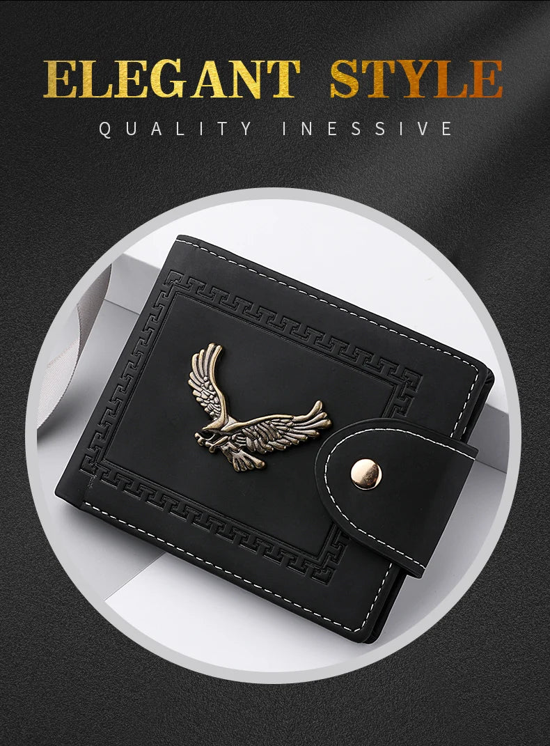 Cartera Hombre Corta Cuero PU - Billetera Plegable Tarjetero Águila