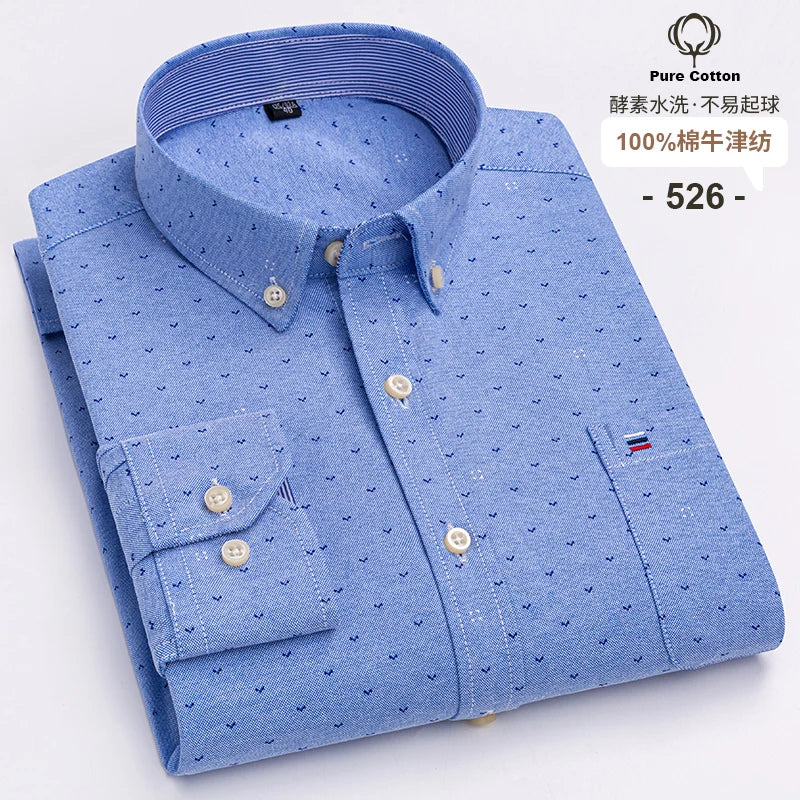 Camisa Hombre Oxford 100% Algodón - Manga Larga Rayas Bolsillo Formal Tallas Grandes