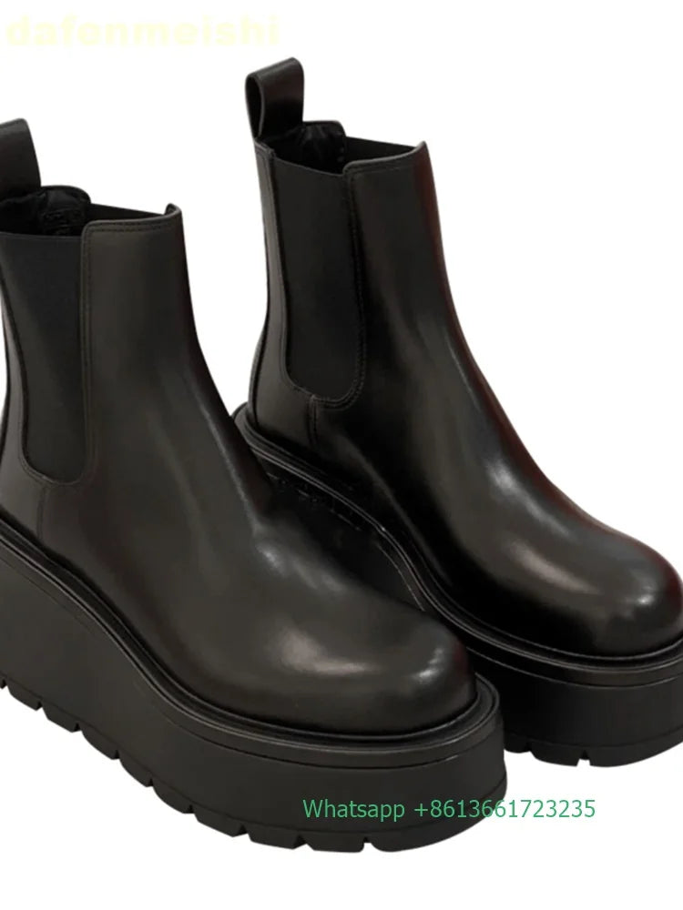 Botas Chelsea Mujer Cuña Plataforma - Negro Rojo Terciopelo Invierno